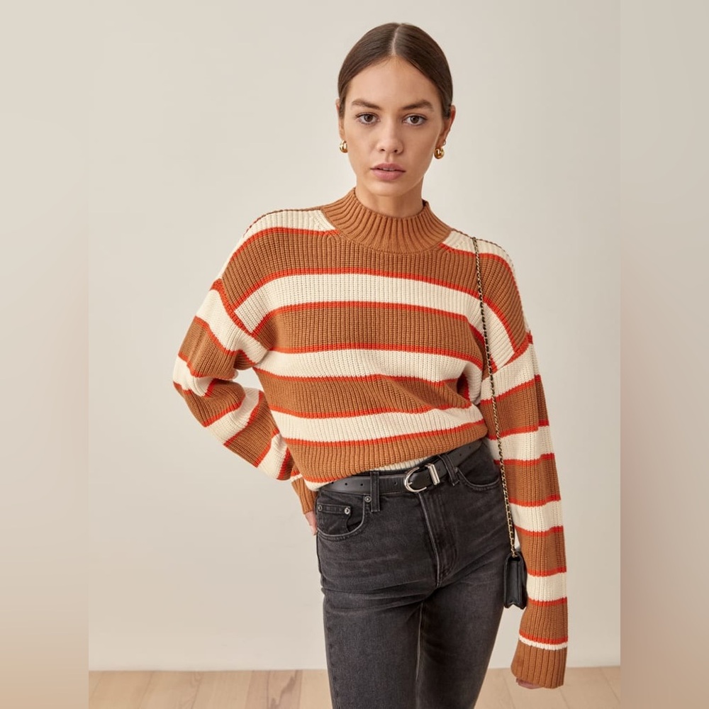 Reformation Elio Cotton Sweater in Cider Stripe